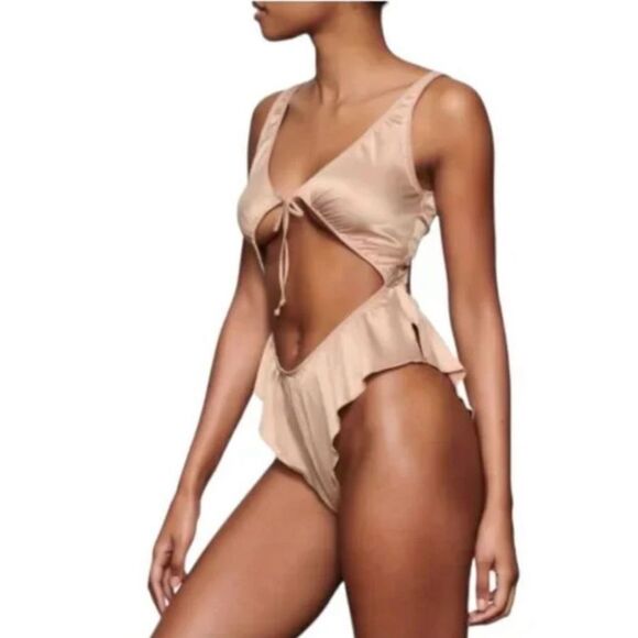 SKIMS Pink Sand Woven Tie Front Shine Teddy Sz XL NWT - Picture 11 of 14